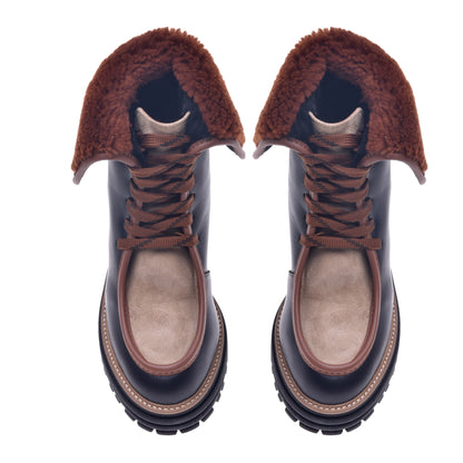 Leather ankle boot in black, mud and brown