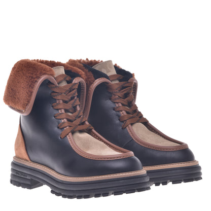 Leather ankle boot in black, mud and brown
