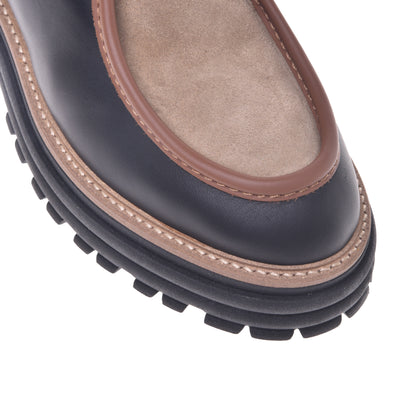Leather ankle boot in black, mud and brown