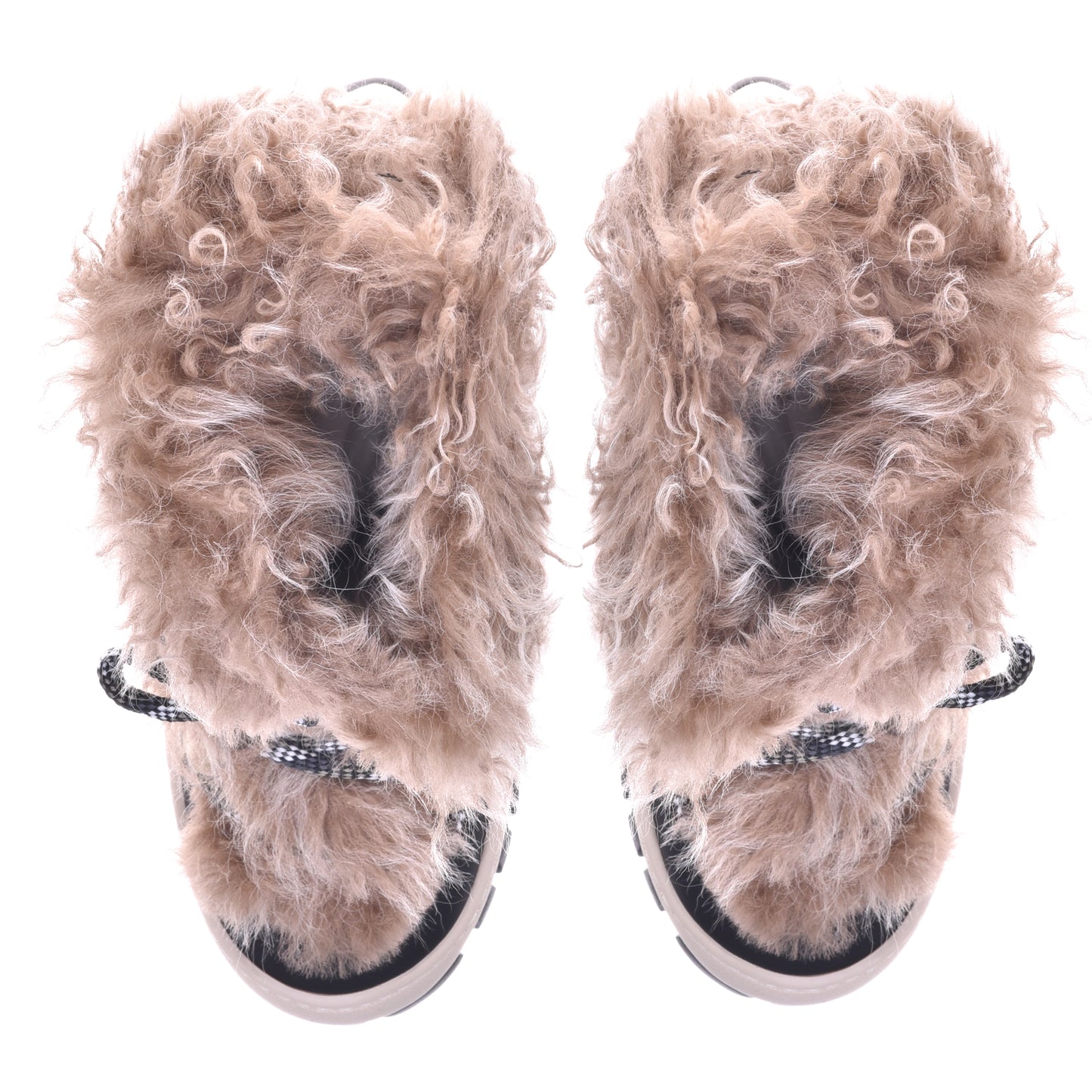 Leather ankle boot with fur inserts in black and taupe