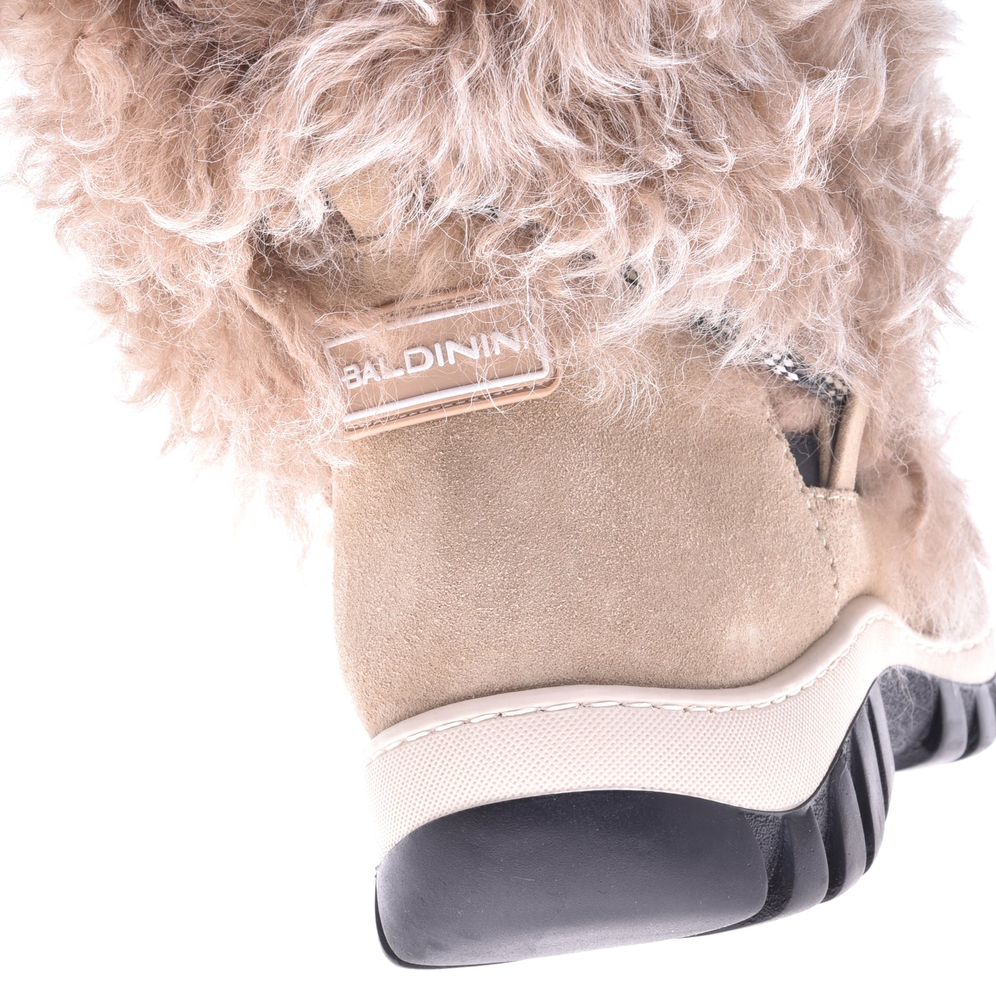 Leather ankle boot with fur inserts in black and taupe