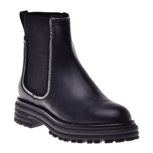 Black ankle boots in calfskin and elasticated fabric