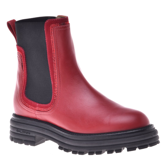 Red ankle boots in calfskin and elasticated fabric