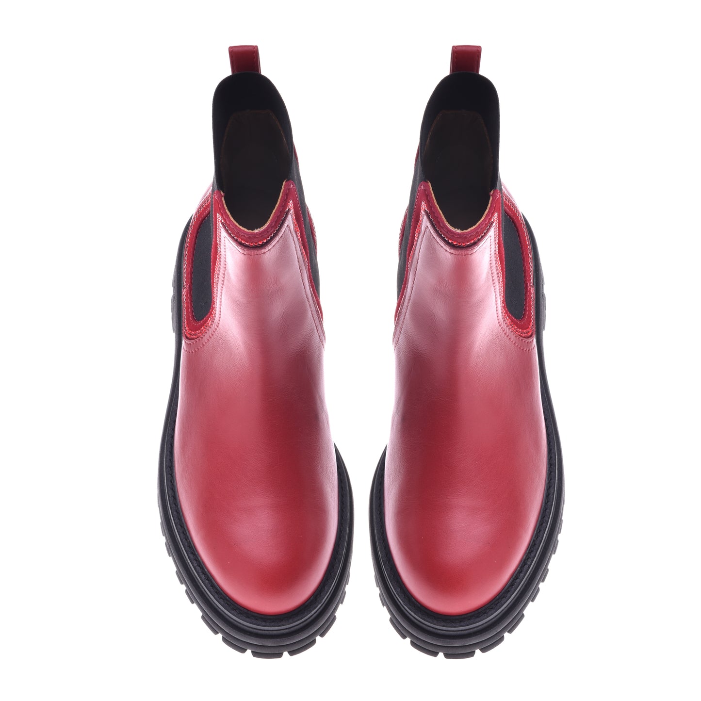 Red ankle boots in calfskin and elasticated fabric