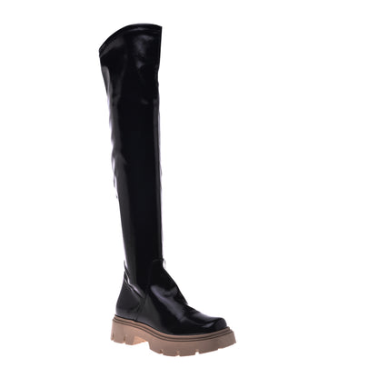 Bottes en cuir verni noir
