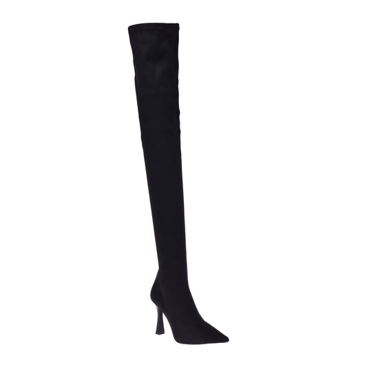 Stretch black eco-leather boots