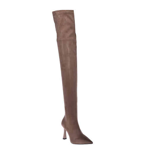 Stretch cream eco-leather boots