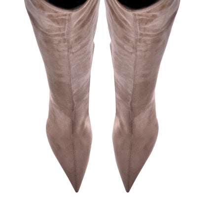Stretch cream eco-leather boots