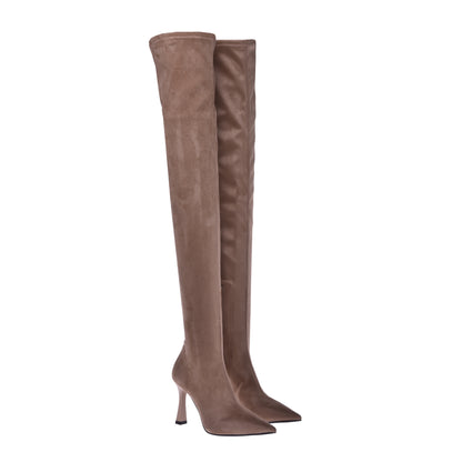 Stretch cream eco-leather boots