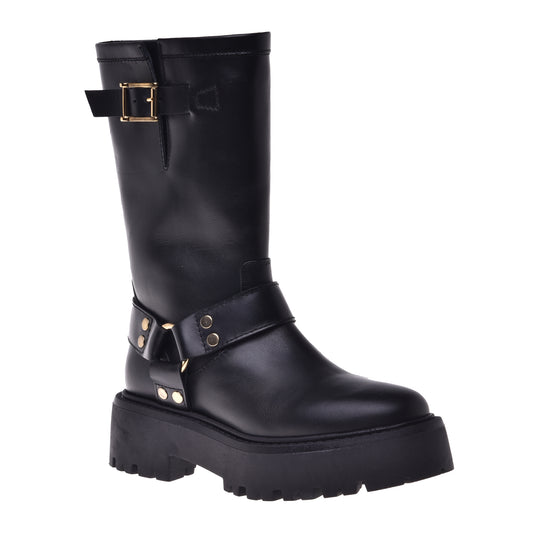 Bottes en cuir de veau noir
