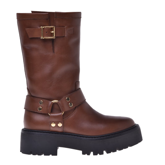 Bottes en cuir de veau brun