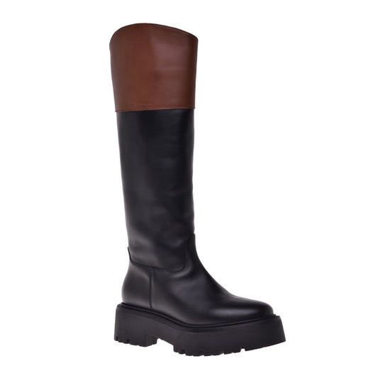 Bottes en cuir de veau noir et brun
