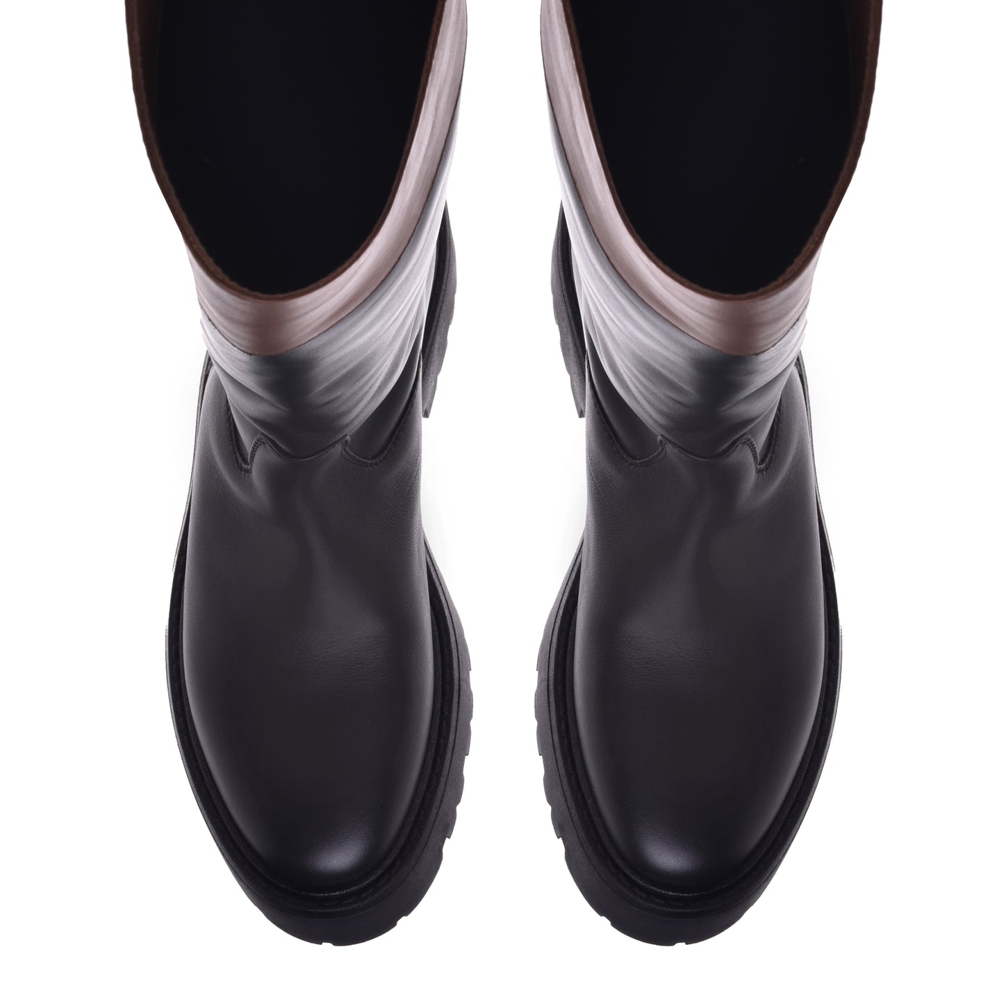 Black and tan calfskin boots