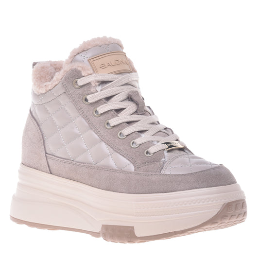 Sneakers en daim et nappa taupe
