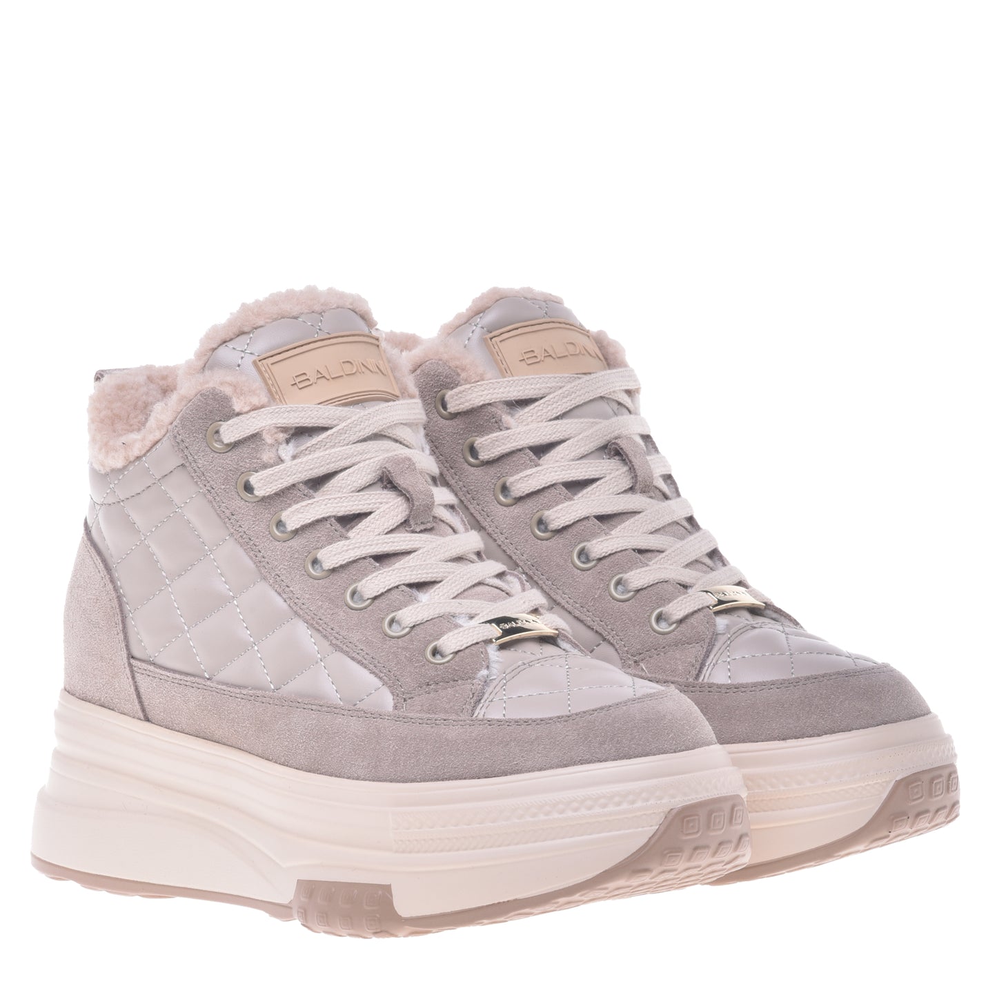 Sneakers en daim et nappa taupe