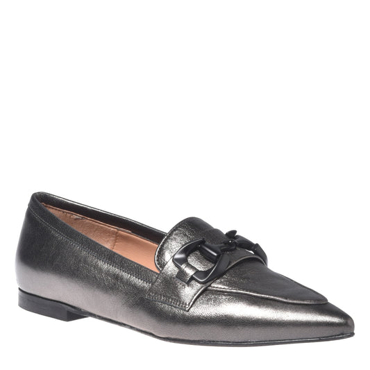 Ballerines en cuir métallisé gris