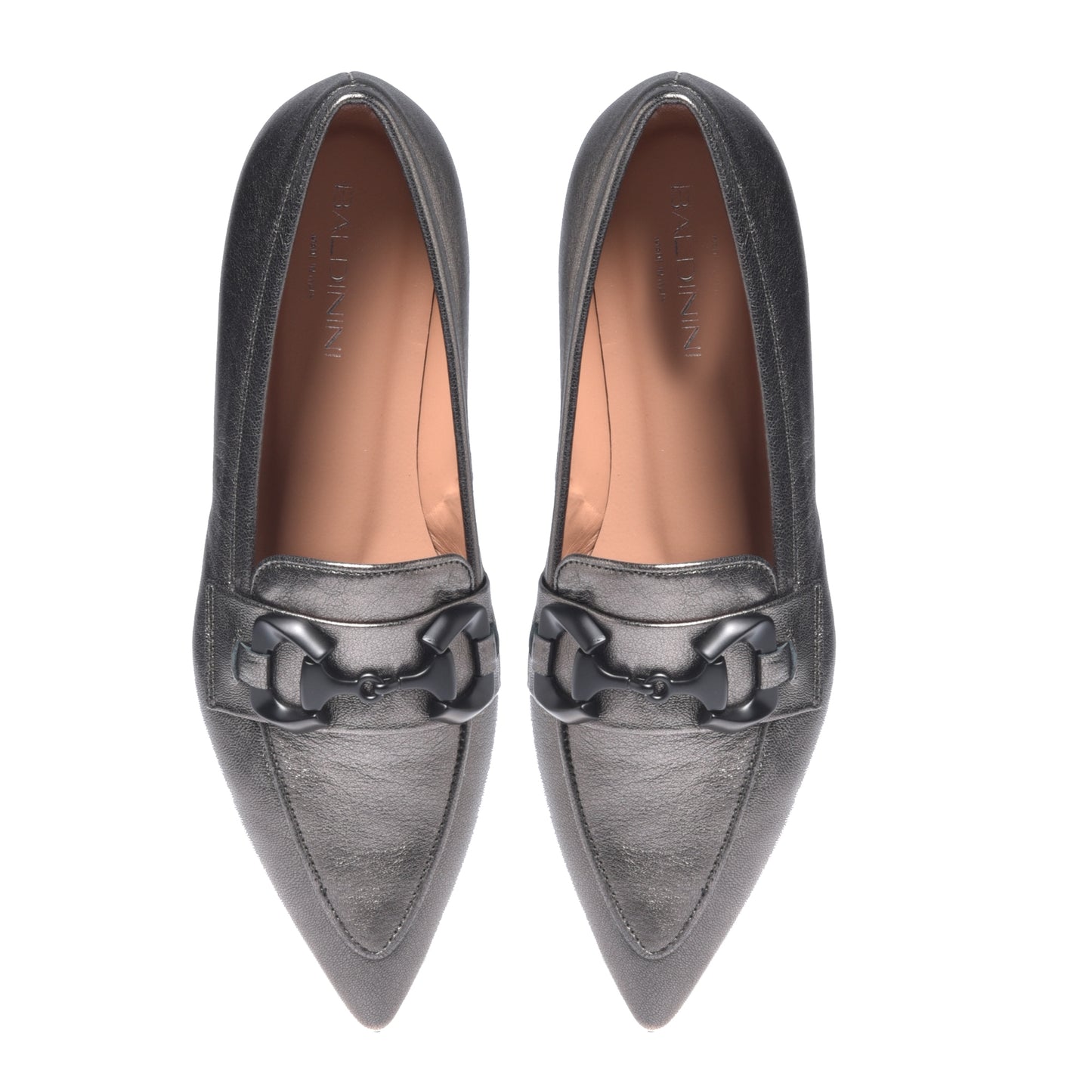 Ballerines en cuir métallisé gris