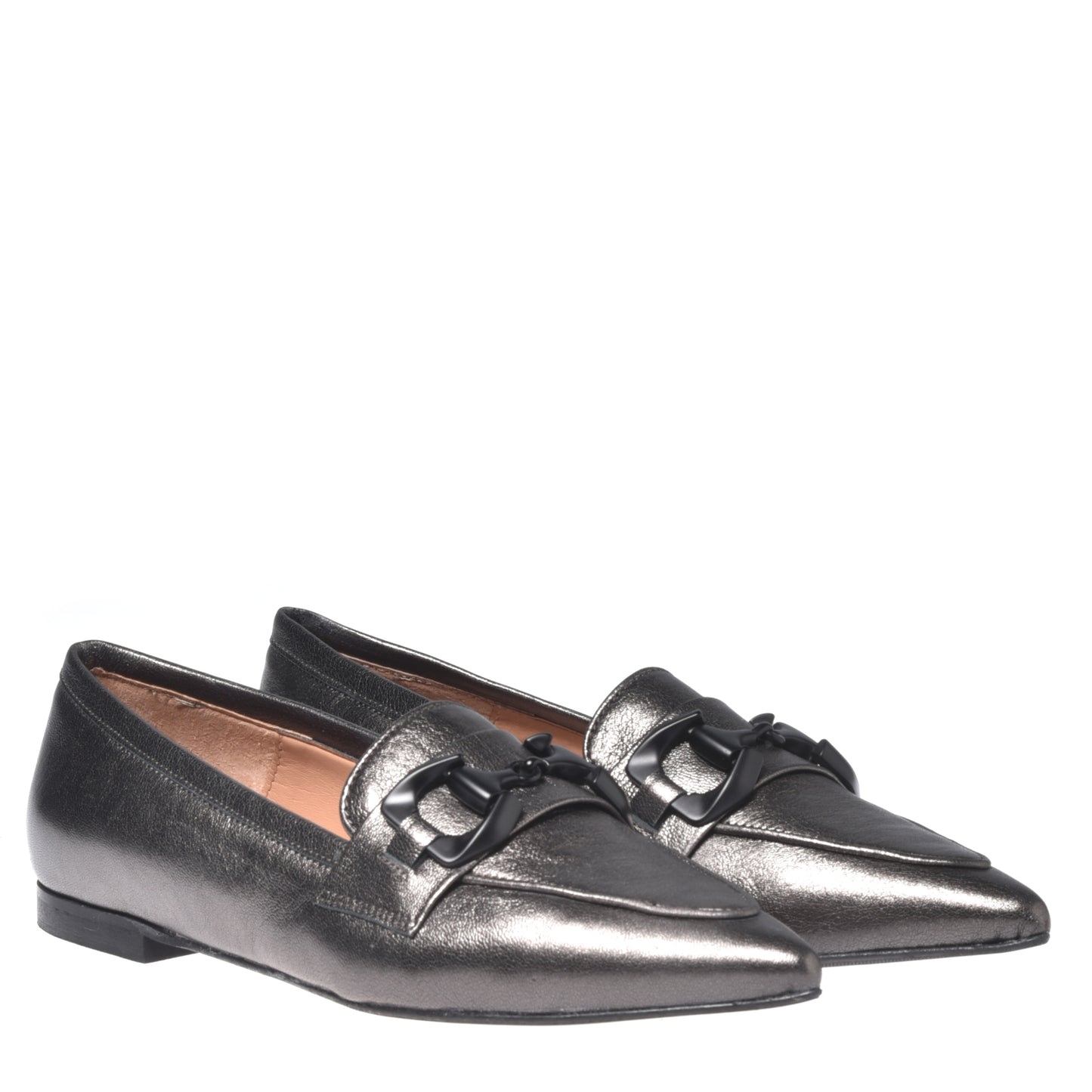 Ballerines en cuir métallisé gris