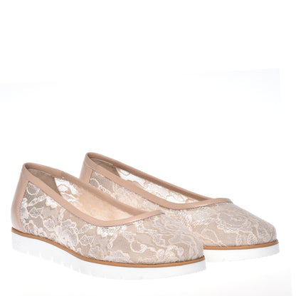 Ballerines en dentelle nude