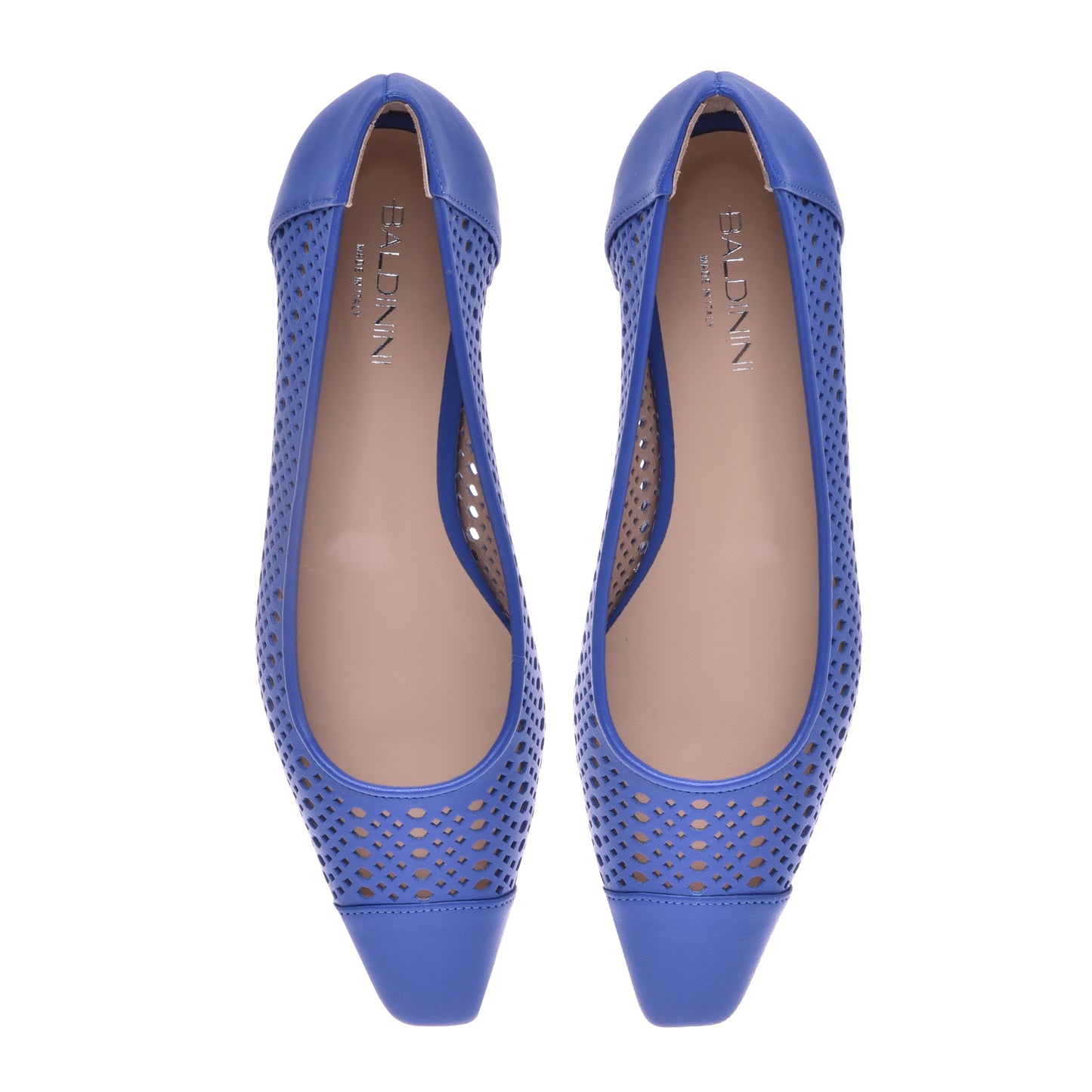 Ballerine en cuir de veau perforé bleu électrique