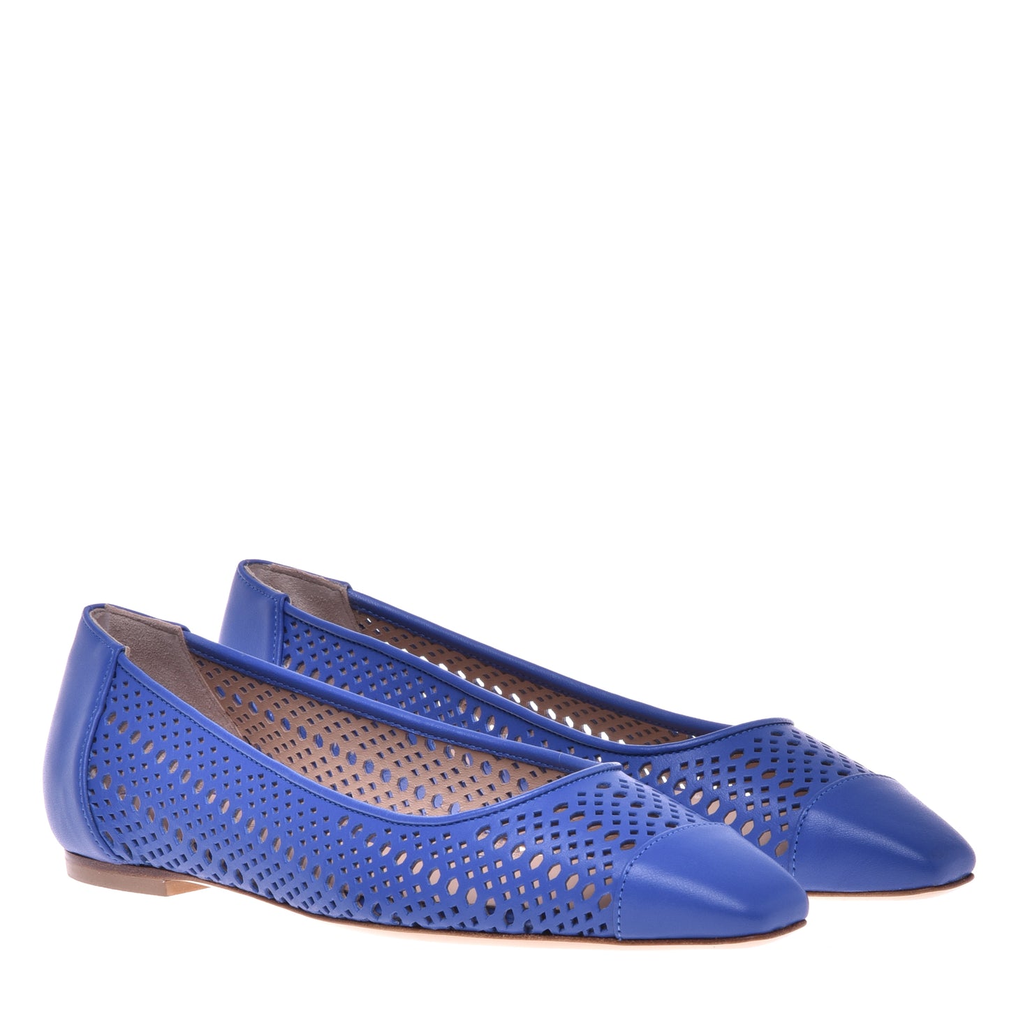 Ballerine en cuir de veau perforé bleu électrique