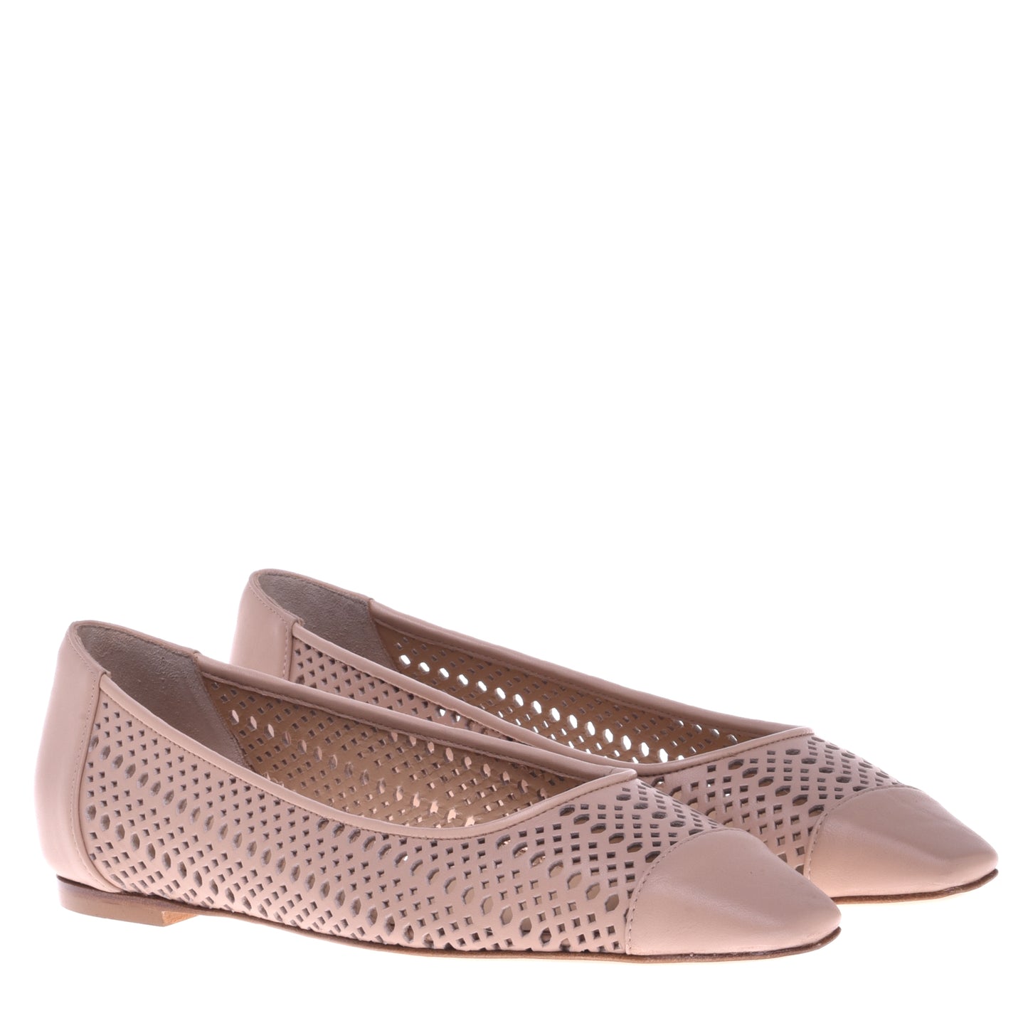 Ballerines nude en cuir de veau