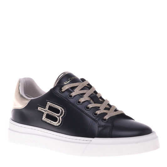 Sneakers noir et or en cuir de veau