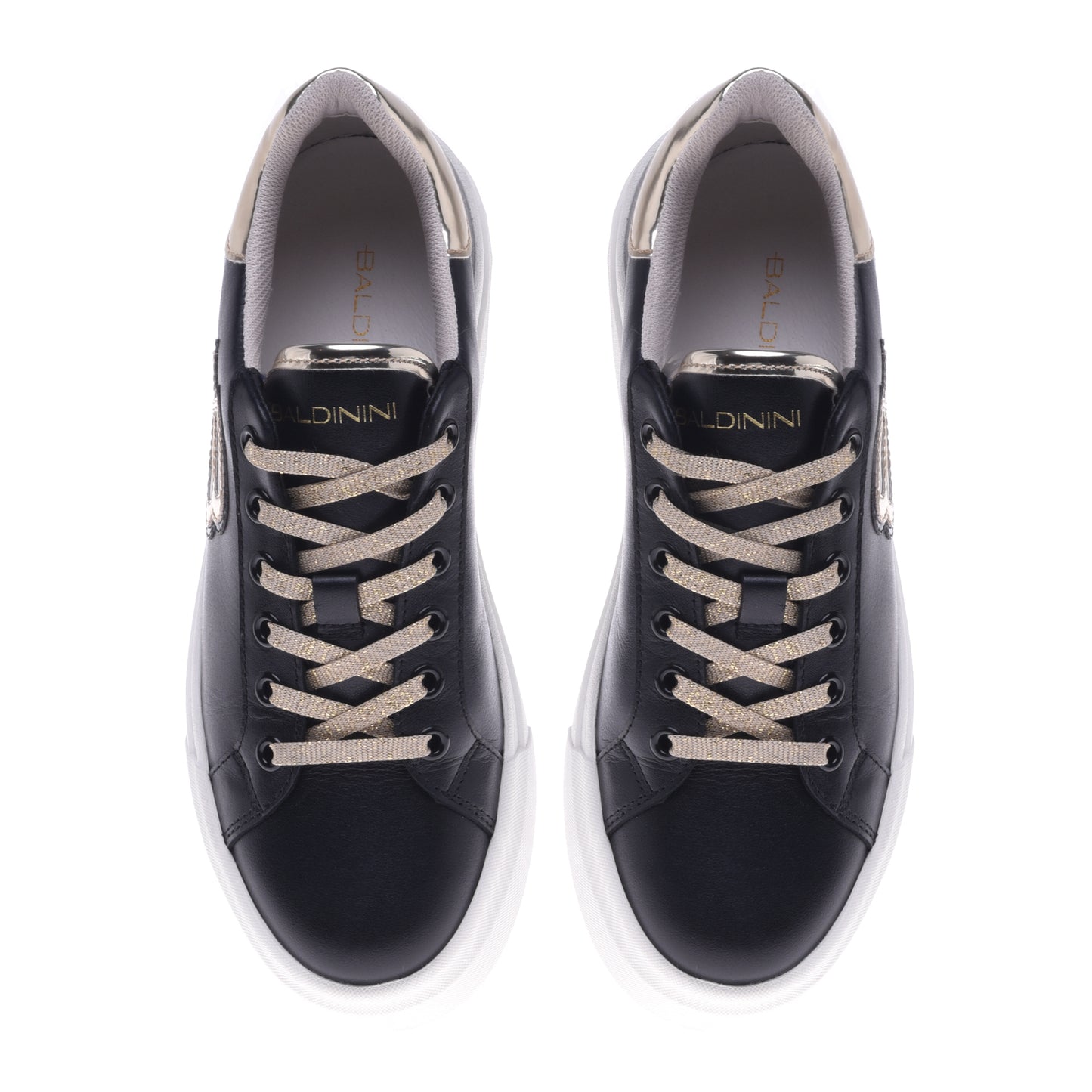 Sneakers noir et or en cuir de veau