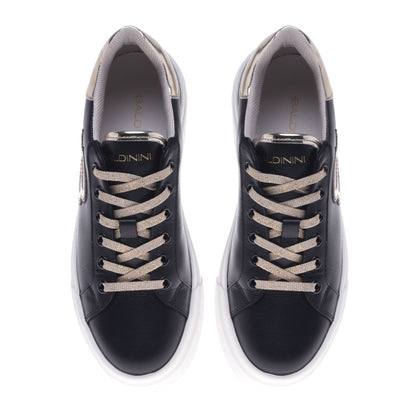 Sneakers noir et or en cuir de veau