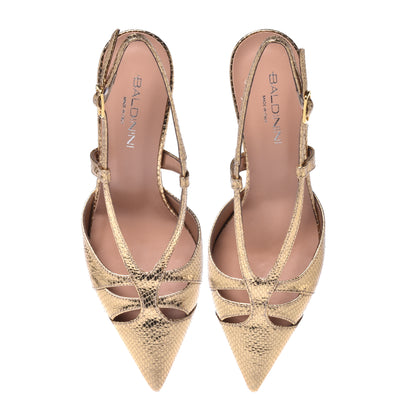 Escarpins slingback or imprimé lézard