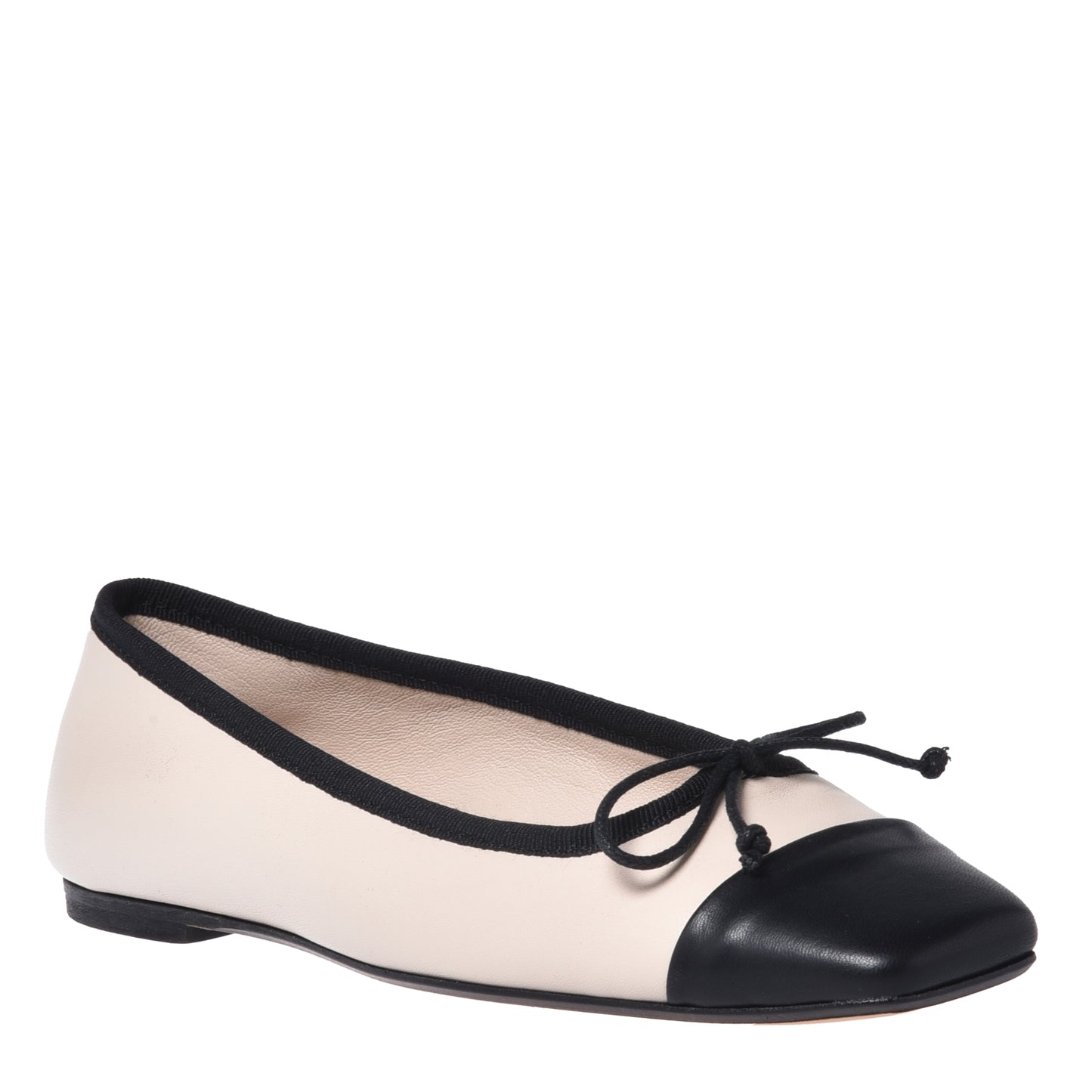 Ballerines en cuir nappa noir et beige