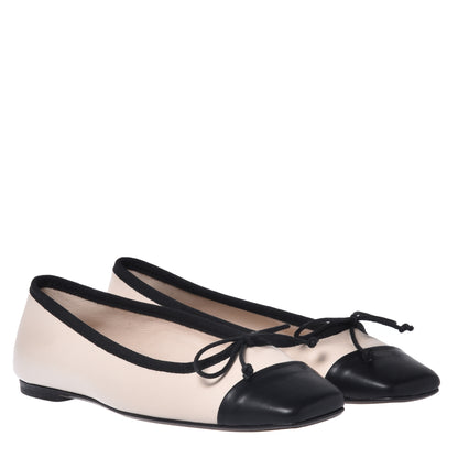 Ballerines en cuir nappa noir et beige