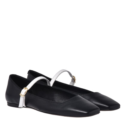 Ballerines en cuir nappa noir et blanc