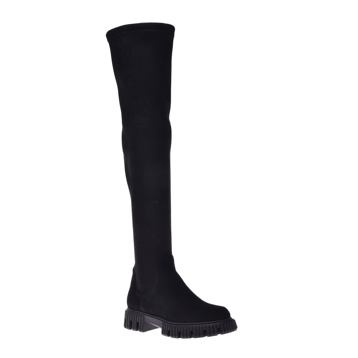 Boots in black eco-leather and suede