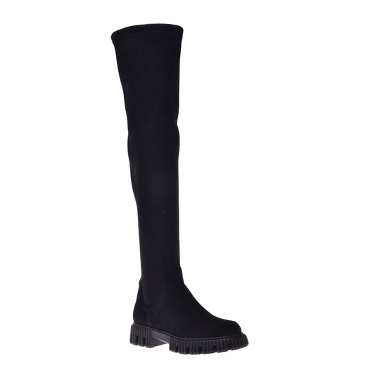 Boots in black eco-leather and suede