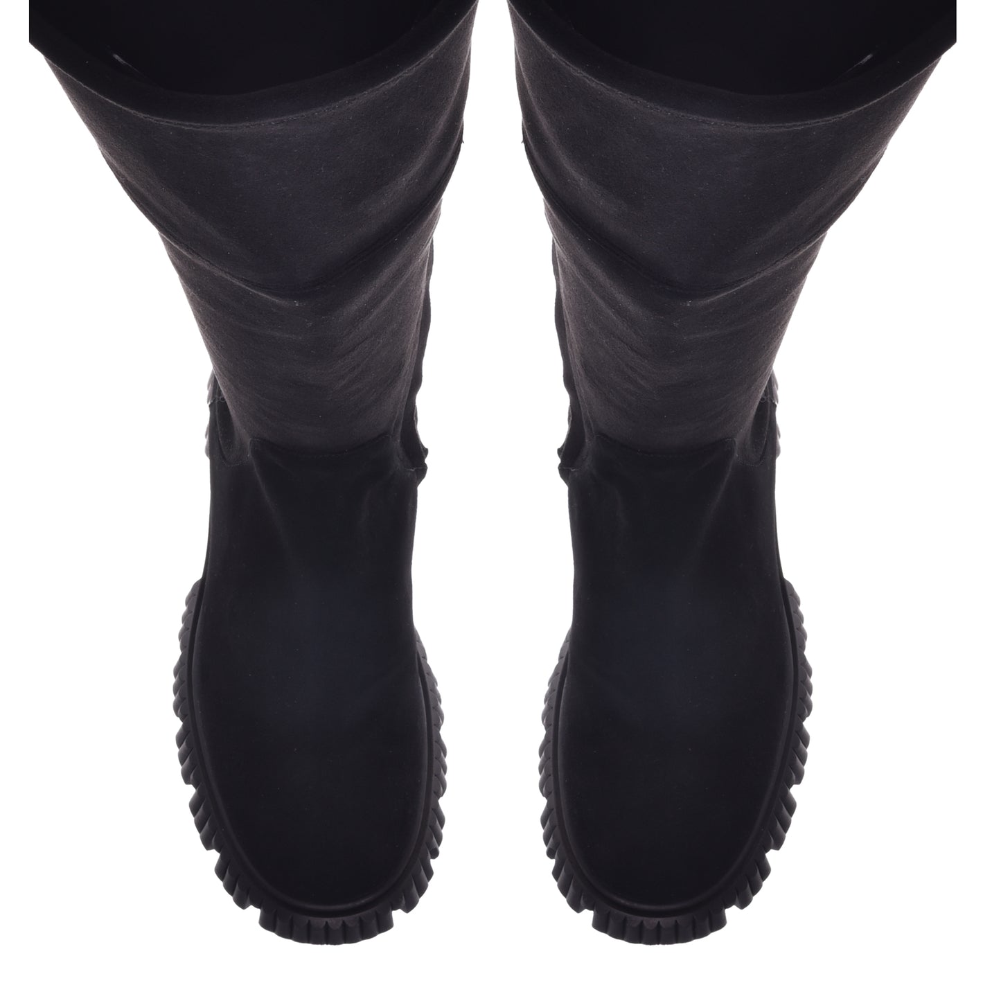 Boots in black eco-leather and suede