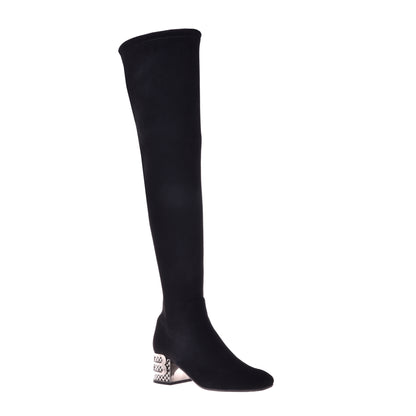 Boots in black eco-leather and suede