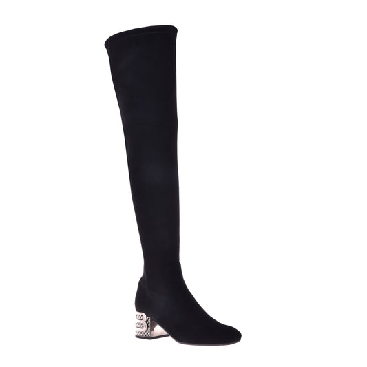 Boots in black eco-leather and suede