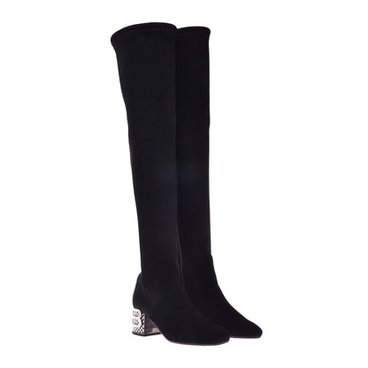 Boots in black eco-leather and suede