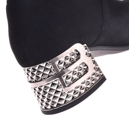Boots in black eco-leather and suede