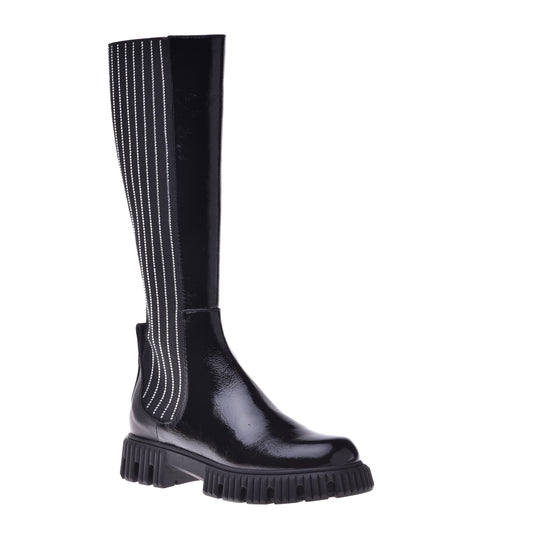 Black boots in naplak and elastic with rhinestones