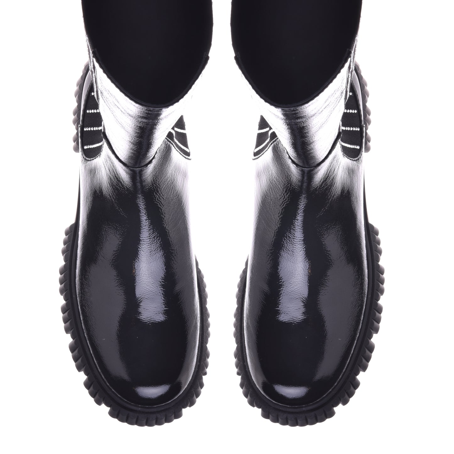 Black boots in naplak and elastic with rhinestones
