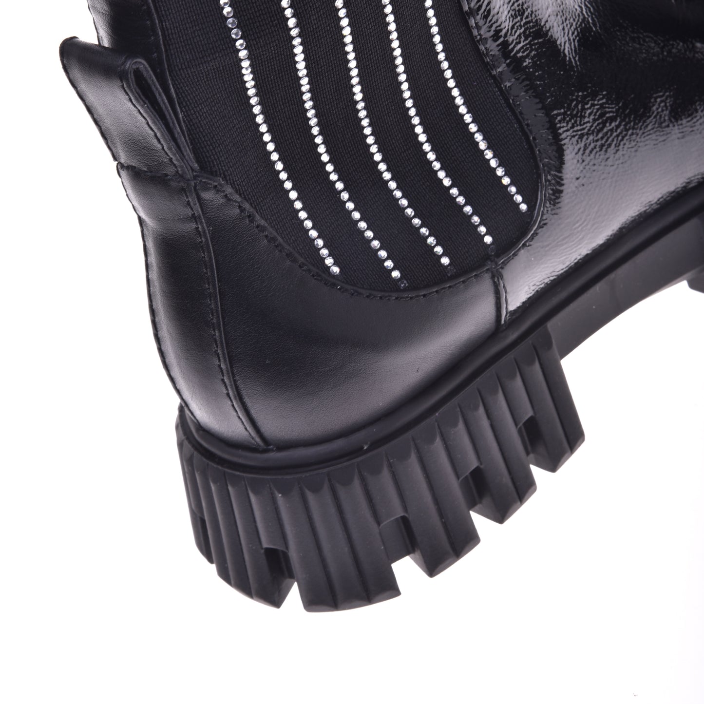 Black boots in naplak and elastic with rhinestones