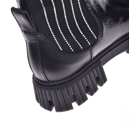 Black boots in naplak and elastic with rhinestones