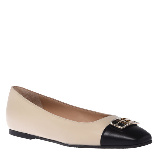 Ballerines en cuir noir et vanille
