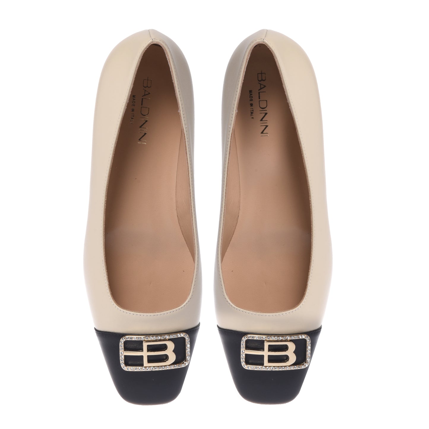 Ballerines en cuir noir et vanille