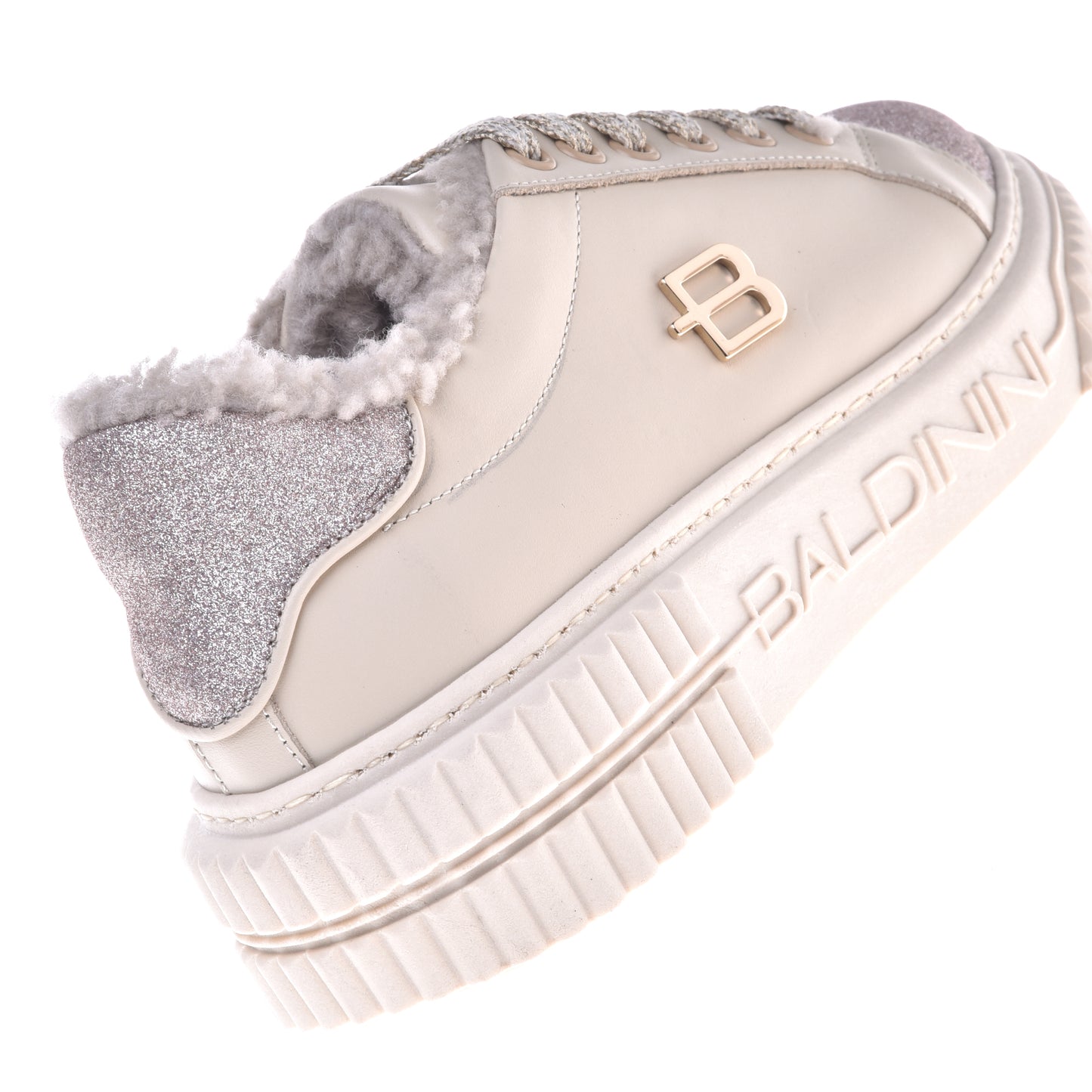 Baskets pailletées en cuir vanille