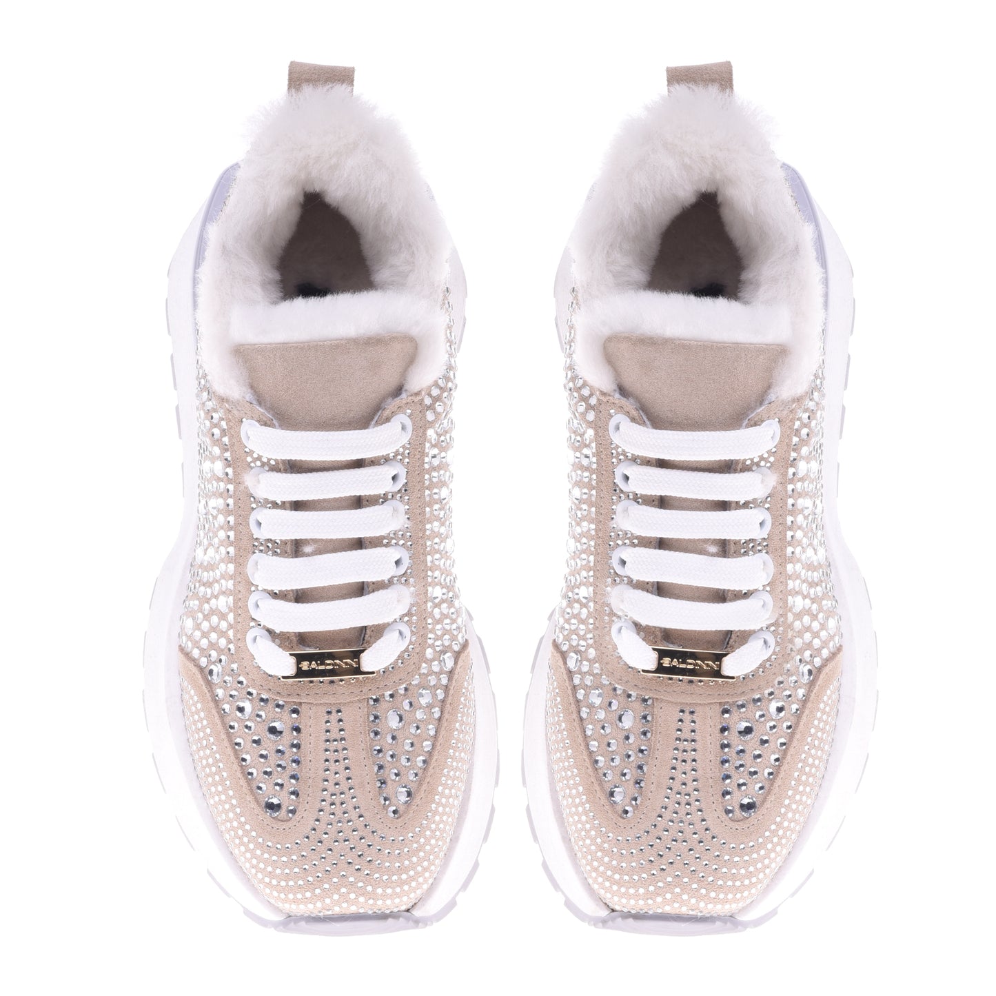 Baskets en strass et daim vanille