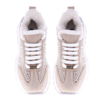 Baskets en strass et daim vanille