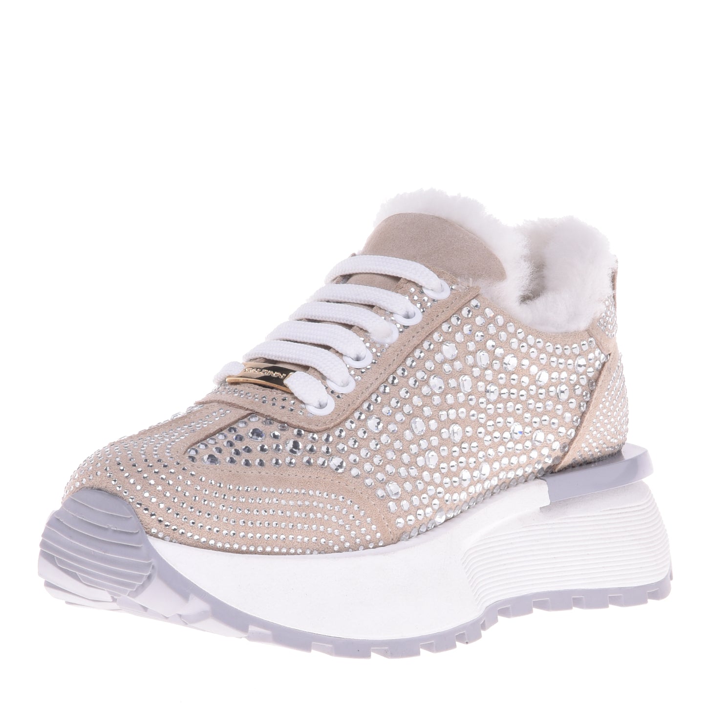 Baskets en strass et daim vanille